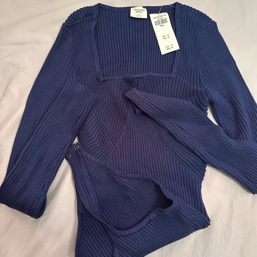 Blue Ribbed Knit Top